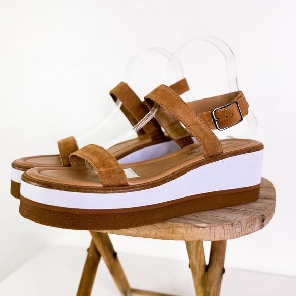 Lucky Brand LK-Tamri Suede Strap Wedge Platform Summer Sandals Cognac sz 9M NEW - Picture 6 of 12